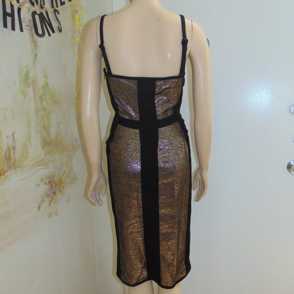 Sexy Black & Gold Pencil Bodycon WOW Dress XS/S - Picture 4 of 4